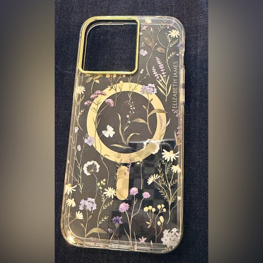 Elizabeth James Clear Floral MagSafe Case with Gold Ring